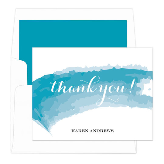 Turquoise Watercolor Swash Foldover Note Cards